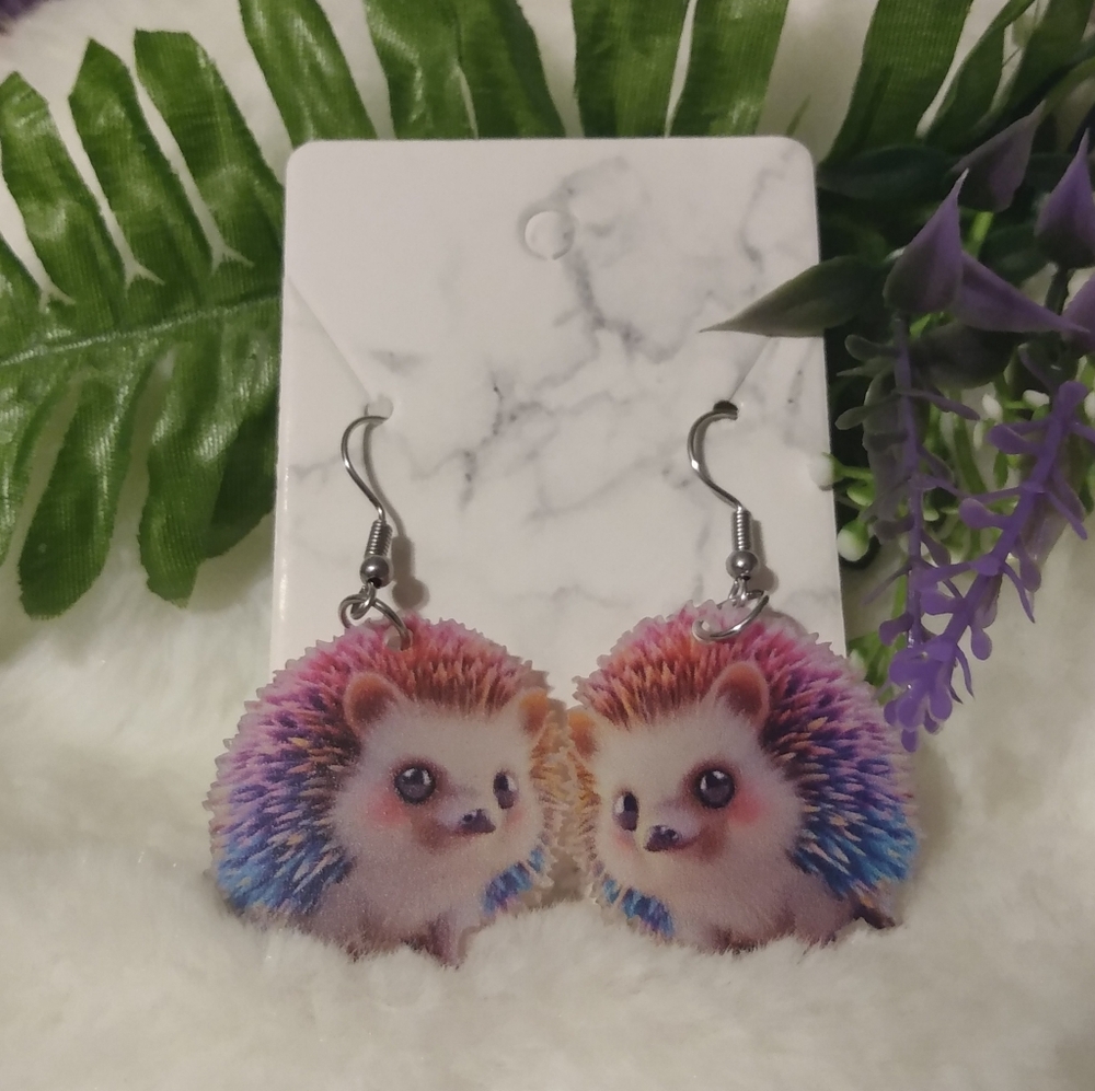 Rainbow Hedgehog Dangle Earrings